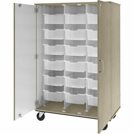 I.D. SYSTEMS 67'' Tall Natural Elm Mobile Storage Cabinet with 18 6'' Bins 80249F67019 538249F67019